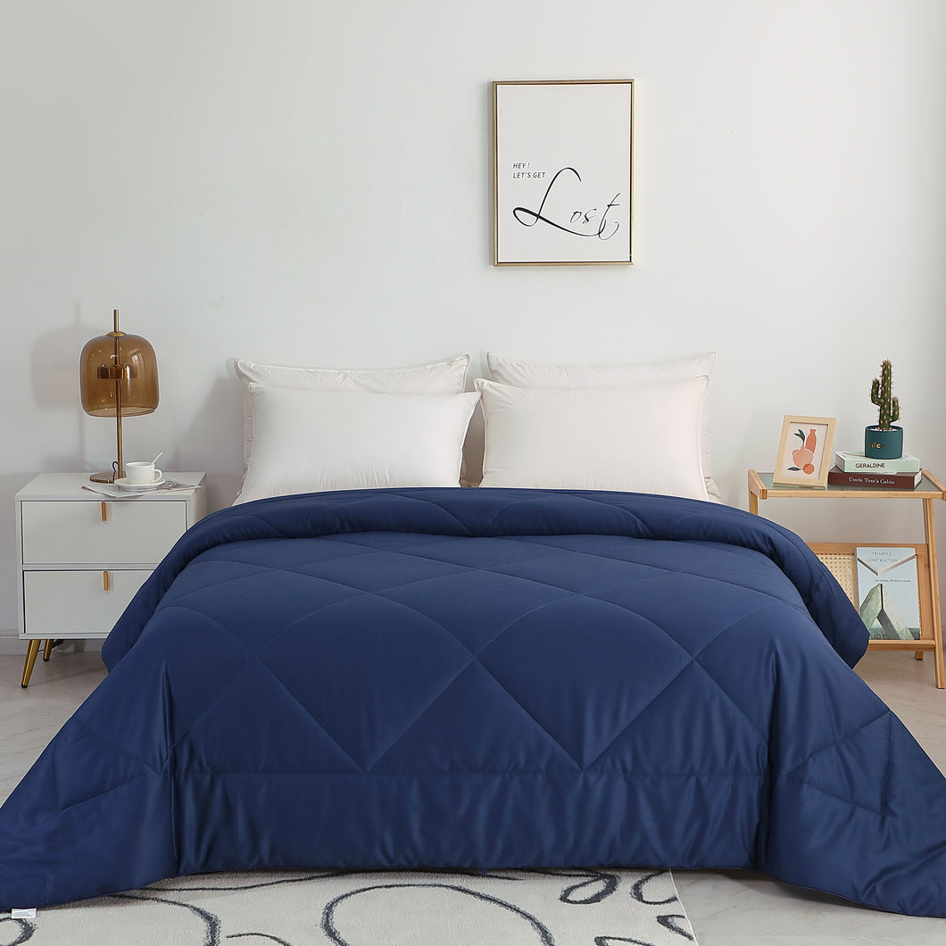 Premium Upgraded Non-Vacuum Bed Quilt All Seasons 100% Cotton Filled Comforter (Navy Blue)