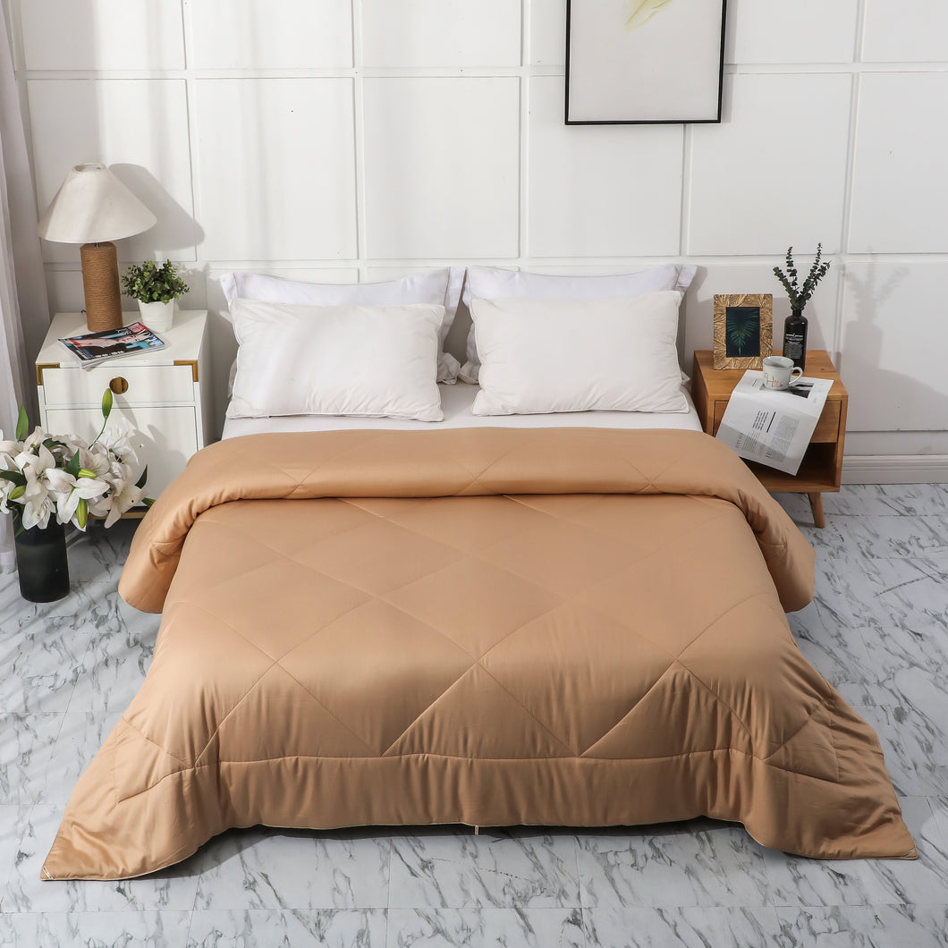 Premium Upgraded Non-Vacuum Bed Quilt All Seasons 100% Cotton Filled Comforter (Golden Brown)
