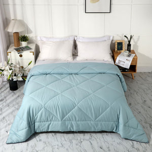 Premium Upgraded Non-Vacuum Bed Quilt All Seasons 100% Cotton Filled Comforter (Miami Blue)