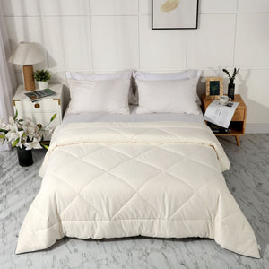Premium Upgraded Non-Vacuum Bed Quilt All Seasons 100% Cotton Filled Comforter (White)
