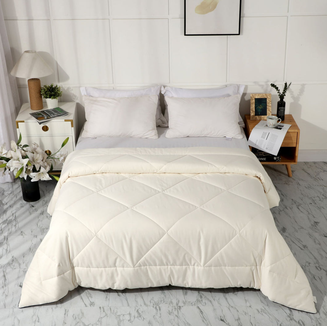 Premium Upgraded Non-Vacuum Bed Quilt All Seasons 100% Cotton Filled Comforter (White)